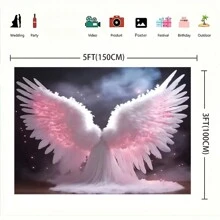Arrière-plan en polyester avec ailes d'ange rose et blanc fantaisie - parfait pour les portraits artistiques, les événements de bienfaisance et la décoration de studio