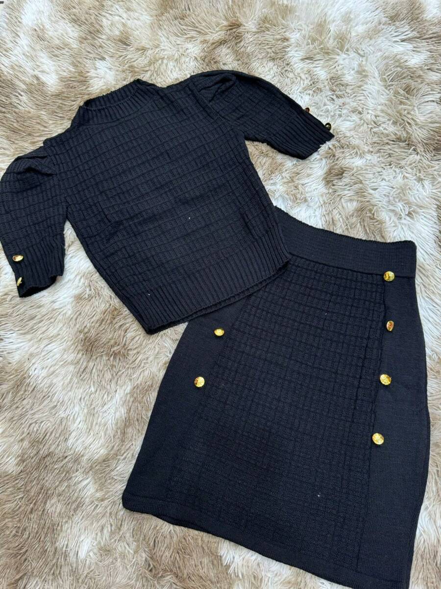 Conjunto manga curta com botão tricot - Preto - Visão 1
