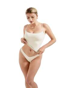 LKESRC Women's Sexy Square Neck Spaghetti Strap Tank Fashion Out Basic Solid Colour Top - trắng - Xem 5