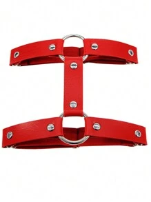 2 piezas Ligas de cuero rojo con banda elástica, decoración de pierna de moda para uso diario y fiestas