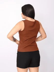 Women's Tailored Vest With Wide Straps, Square Collar, Open Detail At The Front - 巧克力色 - 查看 3