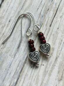 2pcs Fashionable Elegant Natural Stone & Metal Multi-Color Heart Beaded Spiral Earrings Pendants, Suitable For Parties, Casual Outfits And Daily Wear