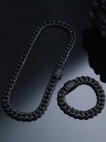 Set de 2 piezas con Collar de Cadena Cubana + Pulsera, Set de Joyería de Estilo Hip Hop con Gargantilla y Pulsera, Joyería Unisex para Regalos de Fiesta, Regalo Perfecto para el Día del Padre/Cumpleaños/Hijo/Novio