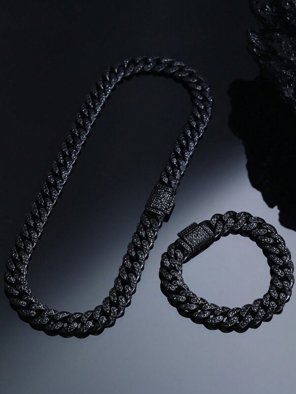 2 Stücke/Set Kubaner Gliederkette Halskette + Armband Set, Hip Hop Stil Choker plus Armband Schmuckset, Unisex Schmuck für Partybevorzugungen, perfektes Geschenk für Vatertag/Geburtstag/Sohn/Freund