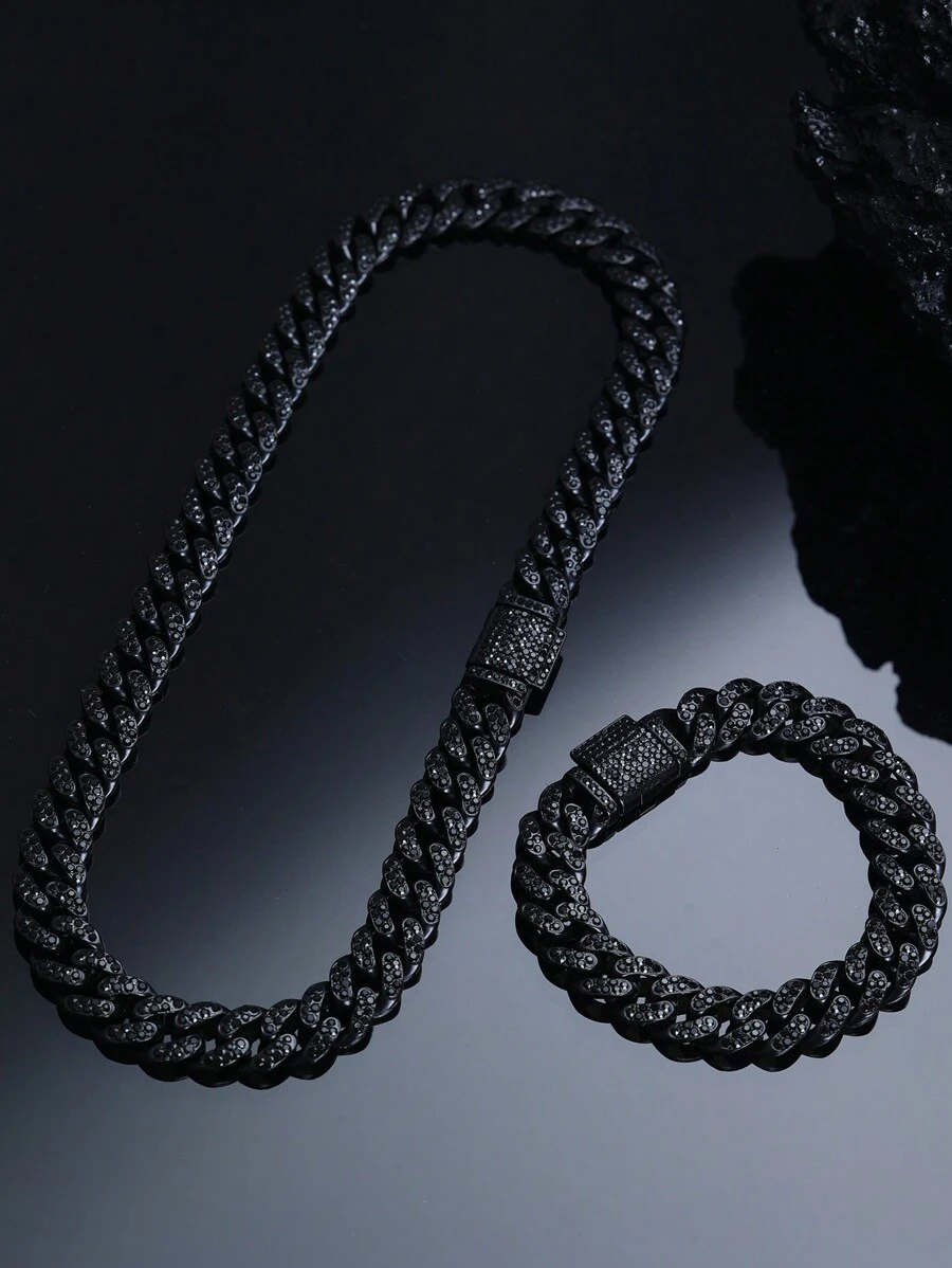 Set de 2 piezas con Collar de Cadena Cubana + Pulsera, Set de Joyería de Estilo Hip Hop con Gargantilla y Pulsera, Joyería Unisex para Regalos de Fiesta, Regalo Perfecto para el Día del Padre/Cumpleaños/Hijo/Novio