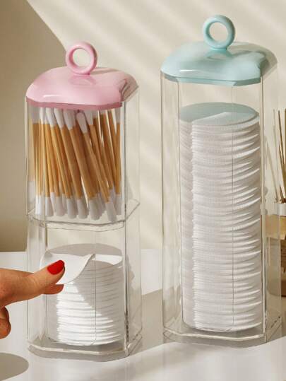 1pc Single Layer/2-In-1 Double Layer Makeup Pad Pad Holder, Cotton Swab Storage Box, Disposable Tea Cup Holder, Cosmetic Organizer For Desk, Suitable For Makeup Pads, Lipstick, Eyebrow Pencil