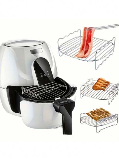Stainless Steel Air Fryer Rack, Polished Surface - Double Layer Grill And Steam Rack, Suitable For Oven, Microwave Baking - Multifunctional Kitchen Accessories For Cooking And Grilling, Stainless Steel Air Fryer Accessories, Double Layer Rack And Skewer, Multipurpose Grilling And Baking Tools, Dishwasher Friendly, Compatible With Most Air Fryers