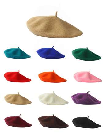1pc/2pcs Women's Classic Elegant Wool Knitted Beret Hat For Autumn/Winter, Shiny Sophisticated Pearl Earrings, Retro Solid Color Painter Hat, Suitable For Daily Matching