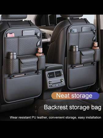1 件汽车座椅靠背收纳袋，带纸巾盒架