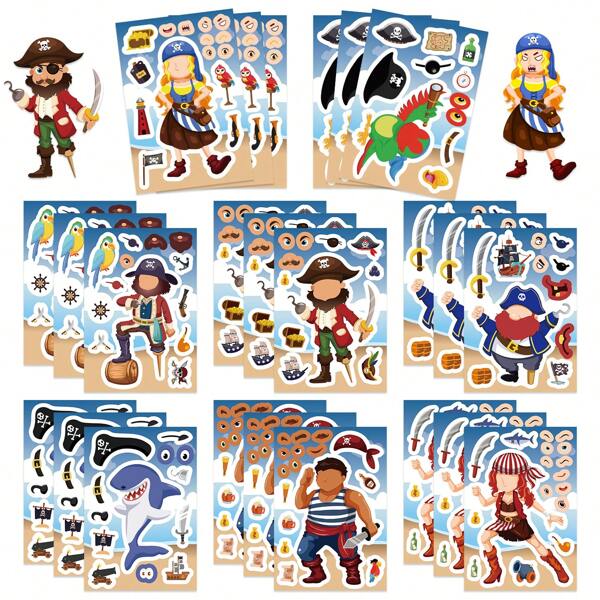 8 stuks Cartoon Pirate Make A Face Graffiti Puzzel Stickers Decoratie DIY Water Cup Laptop Dagboek Waterdichte Decals Cadeau