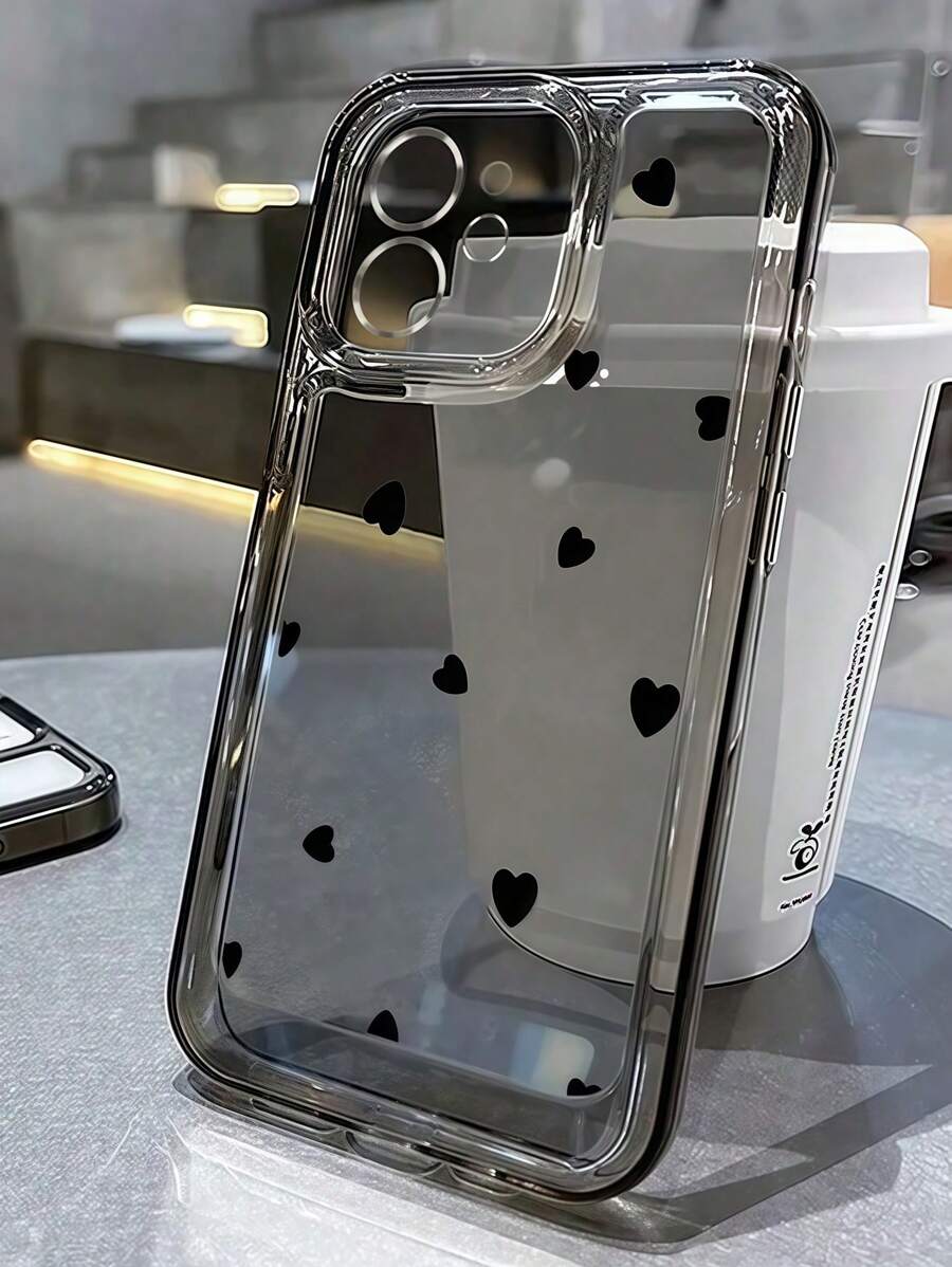 1pc Zwart Hartpatroon Transparant Beschermhoesje, Schokbestendig Volledige Cover Compatibel met iPhone 11 12 13 14 15 16 Pro Max