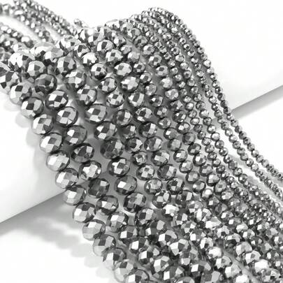 1 st metallisk silver facetterad Abacus kristall platt pärla, spridda pärlor i flera färger 3/4/6/8/10 mm Fashionabla färgglada vackra pläterade pärlor, pysseltillbehör för smycken för armband, halsband, telefonrem, nyckelring