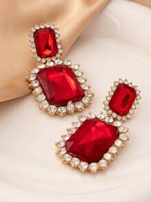 1pair Fashionable & Elegant Blue Gemstone & Rhinestone Inlaid Rectangular Pendant Earrings For Women, Suitable For Daily Wear, Parties, Gatherings, Festivals, Gifts