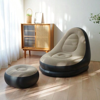 Sofá inflable con reposapiés, sofá plegable con reposapiés, sofá perezoso inflable, asiento inflable, sillón inflable con reposapiés, sofá de aire con reposapiés, ideal para siesta, relax en casa, oficina, camping, patio, terraza, jardín.