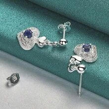 925 Silver Plated Heart Zirconia Stud Earrings For Women Wedding Party Fashion Charm Jewelry - Silver - View 1