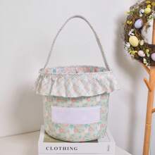 Easter Tote Bag, Cute Rabbit Floral Large Capacity Basket Children Festival Present Bag - Multicolor - View 3