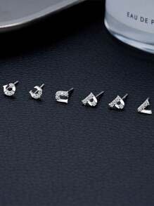 Single Hypoallergenic S925 Sterling Silver Stud Earrings Simple Tiny Initial Letter A-Z Stud Earrings For Women Sensitive Ears
