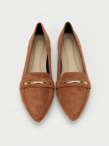 2025 Autumn Women's Pointed Toe Flat Metal Strap Ballet Flats, Comfortable Slip-On Loafers - Camel - View 4