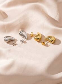 1 Pair Water Drop Shaped Minimalist Comma-Inspired Gold-Plated Stainless Steel Earrings, Suitable For Daily Wear, Exclusive Limited Stock, Same Day Dispatch - Silver - View 4