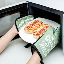2 pièces Gants isolés noirs et gris pour four à micro-ondes de cuisine, gants épais verts résistants à la chaleur, gants de cuisson roses résistants à la chaleur