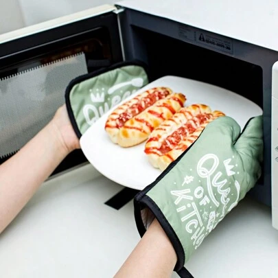 2pcs Kitchen Black Microwave Oven Gray Insulated Gloves, Green Thick Heatproof Gloves, Pink Heat-Resistant Baking Gloves, Holiday& Party Kitchen Utensils And Equipment, Home And Kitchen Must-Haves Friendly For Organization