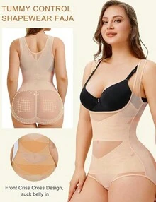 Seamless Shaping Bodysuit. Tummy Control, Butt Lifting, Colombian Waist Trainer. - Apricot - View 2