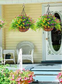 17.32 Inches Artificial Hanging Flowers With Basket, Faux Hanging Plants Flowers Basket UV Resistant Rose Eucalyptus Plants, Fake Plastic Greenery Flowers For Outdoors Garden, Spring Decor For Patio Porch - Nhiều màu - Xem 7
