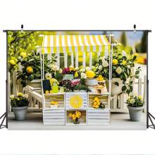 Spring Fresh Lemonade Shop Vinyl Backdrop - Versatile Photo & Party Decor For Indoor/Outdoor Use, Smooth Clear Finish