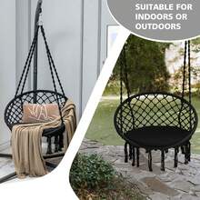Homasis Hammock Swing Chair With Cushion Hanging Hardware Kit Indoor Outdoor - Black - View 8