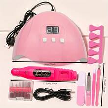 7-In-1 Nail Art Tool Set With Nail Lamp, Glue Drying Machine, Nail Polisher, Dead Skin Fork, Dead Skin Push, Finger Divider - Stainless Steel Kit For Professional Nail Artists - Hồng - Xem 4