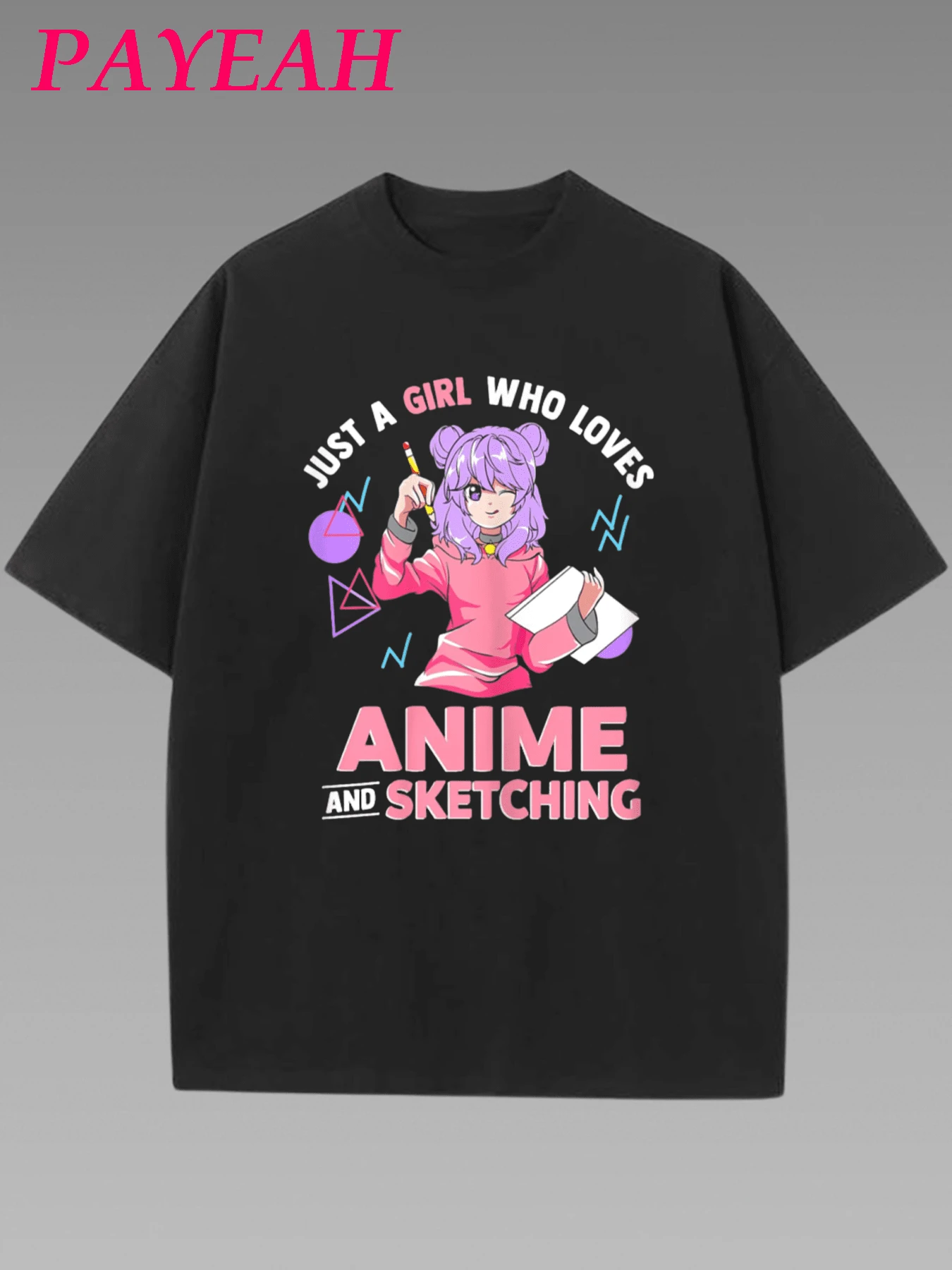 Payeah Just A Girl Who Loves Anime And Sketching Short Sleeve T-Shirt 1 Pcs 220g Heavy Cotton T Shirt - 黑色 - 查看 1