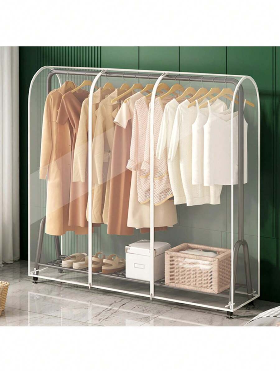(Cover Only, Rack Not Included) Large Transparent Plastic Clothes Rack Cover - Freestanding Double-Rod Wardrobe Dust Cover, Full Zipper Design, Suitable For Handbags And Clothing Storage, Bedroom Organization, Home Storage