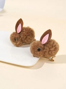 2 Stück braune Haarklammern in Hasenform, süße Plüsch-Hasen-Haarspangen, Geschenk für Mädchen Haarzubehör