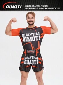 OIMOTI 设计 1 套男式宽松高弹力短袖拳击短裤、跆拳道、MMA 训练服、武术短裤和套头衫 - 彩色 - 查看 3
