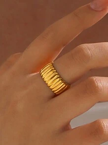 1pc Aço inoxidável 18K banhado a ouro minimalista geométrico anel aberto, adequado para mulheres usarem casualmente, viagens, festas