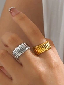 1pc Aço inoxidável 18K banhado a ouro minimalista geométrico anel aberto, adequado para mulheres usarem casualmente, viagens, festas