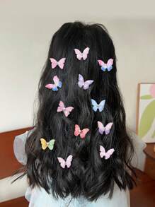 985pcs/Set Girls Pink Valentine's Day Butterfly & Star Minimalist Cute Hair Accessories Scrunchies, Hair Clips, BB Clips, Everyday Use & Gift - Multicolor - View 2