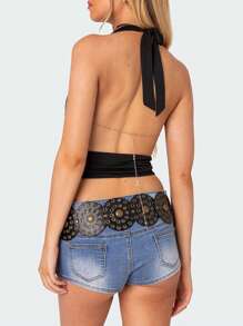 Women's Halter Neck Cami Tops Sleeveless Open Back Deep V Neck Slim Fit Tank Tops Party Club Nightwear - màu đen - Xem 7