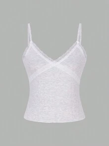 Y2K Streetwear Brandy Lace Trim Fitted Sexy Camisole' - Light Grey - View 1