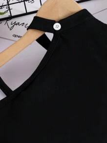 Ensemble de 2 pièces pour jeunes filles à la mode pour l'été: T-shirt sans manches de couleur unie et pantalon cargo en jean multi-poches