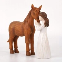1 pieza Figura de Árbol de Mimbre - Niña abraza a Caballo, regalo para mujeres y niñas amantes de los caballos, escultura de resina pintada a mano, decoración de caballo, regalo para jinetes, regalo conmemorativo de caballo