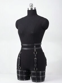 女士情趣多层束缚带 - 性感内衣配饰 - 宽扣PU皮革吊袜带可调节大腿带女士腰带配饰 - 适合情侣游戏派对、庆祝活动、万圣节、圣诞节、情人节、约会、派对等场合 - 黑色 - 查看 5