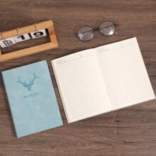 1pc/2pcs/3pcs/6pcs 平装鹿头小羊皮 200 页笔记本，软皮/护眼纸/丝带书签/鹿头 LOGO，适合商务办公/校园生活/日常生活/节日礼品/日记本/手帐本/会议笔记本