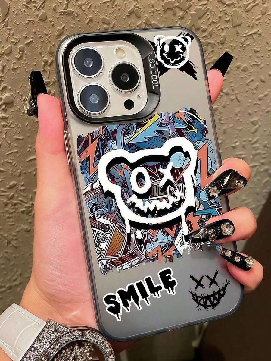 涂鸦熊高品质 TPU 手机壳适用于 Apple 16 15/14/13 Pro Max - 时尚防震保护套也适用于系列防水防摔防刮 - 黑色 - 查看 1