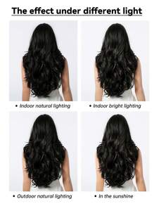 Tóc giả nữ dài 26 inch, kiểu tóc nhiều lớp, rẽ ngôi giữa, màu đen, chất liệu tổng hợp, sóng tự nhiên. - màu đen - Xem 9