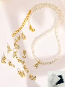 1pc Personalized Faux Pearl Letter Name Necklace, Customized Jewelry Gift For Women, Girlfriend, Mother, Wedding, Valentine's, Mother's Day - Style - View 7