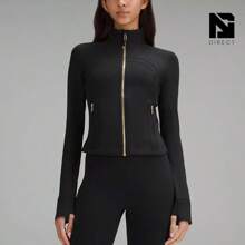 Lululemon Define Cropped Jacket Nulu-For Yoga Gym Running-Sweat-Wicking-Yoga-All Seasons Sport-Spring/Summer-Autumn/Winter-Prefect Thanks Giving Day & Chrismas Gift - Black/Gold - 查看 1