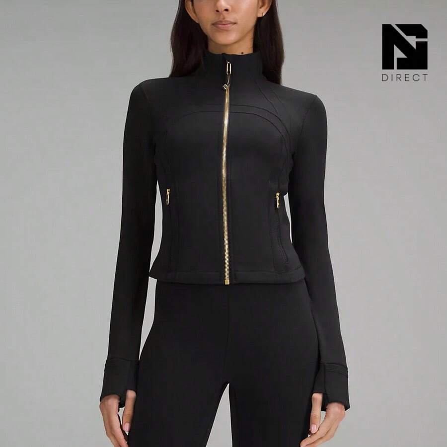 Lululemon Define Cropped Jacket Nulu-For Yoga Gym Running-Sweat-Wicking-Yoga-All Seasons Sport-Spring/Summer-Autumn/Winter-Prefect Thanks Giving Day & Chrismas Gift - Black/Gold - 查看 1