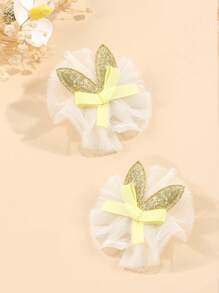 2 件装网状发夹，适合女孩青少年可爱闪光兔耳朵装饰发夹鳄鱼夹精致发饰 - 彩色 - 查看 8