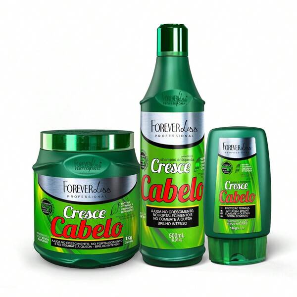 FOREVER LISS Kit Cresce Cabelo Com Shampoo, Máscara 250G E Leave-In Forever Liss
